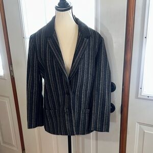 Vintage Suitables By Brookin Black and Grey Striped Herringbone Wool Blazer